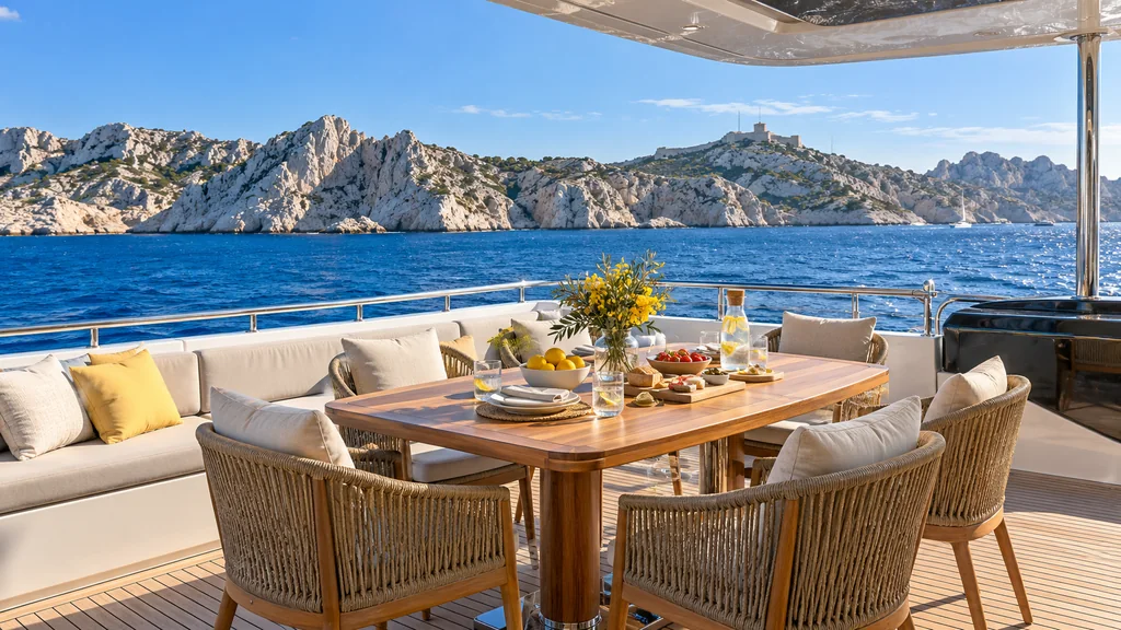 Private celebration seating aboard a yacht near Marseille