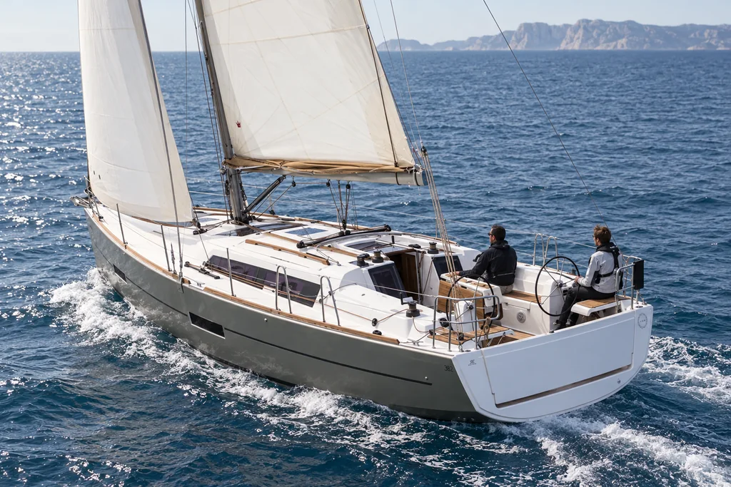 Dufour 382 Grand Large en navigation au large de Marseille