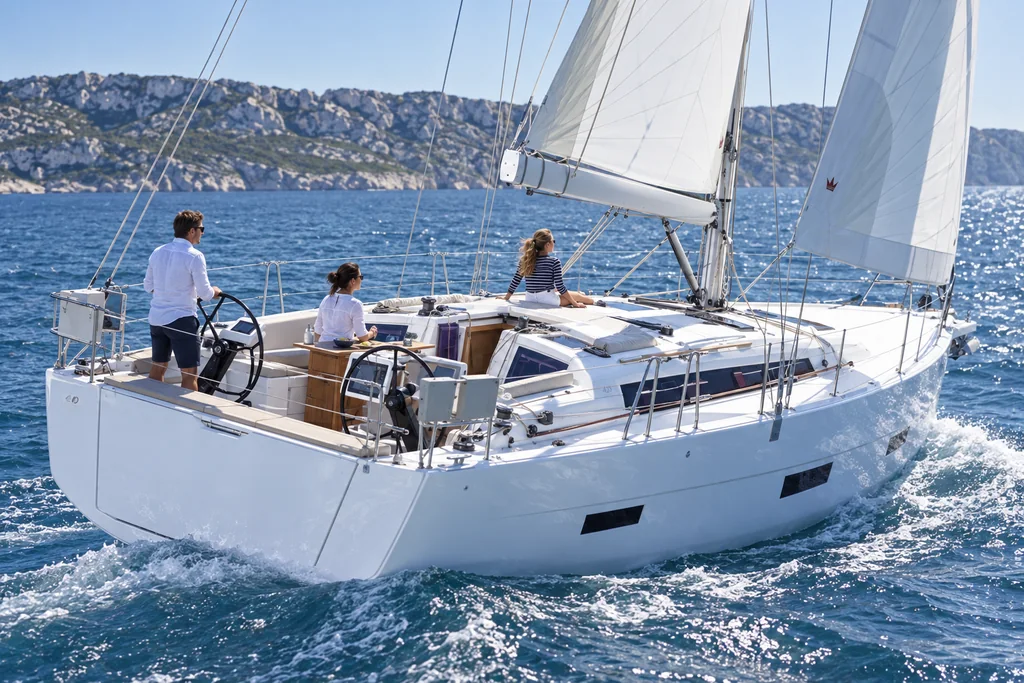 Dufour 430 Grand Large en navigation au large de Marseille